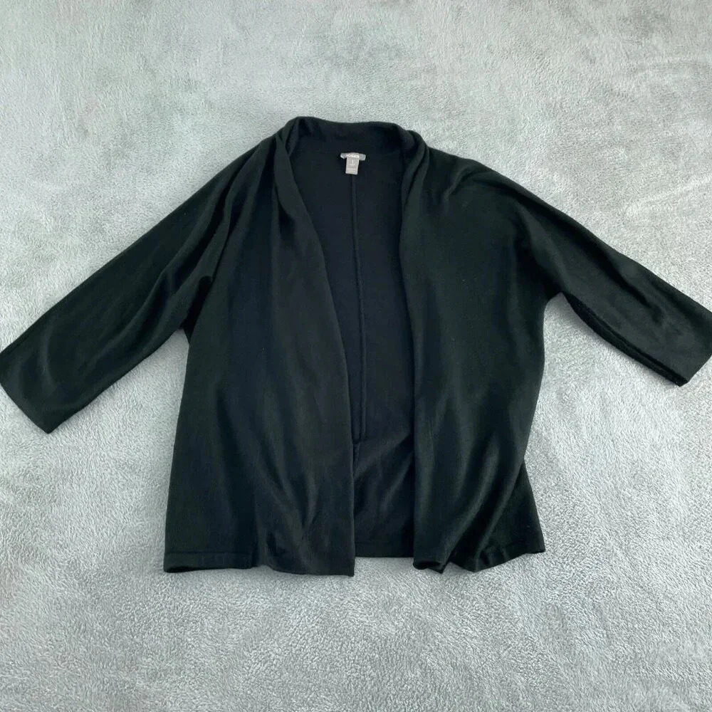 Chicos Black Open Front Cardigan Sweater Size 1 (M) Acrylic  4733